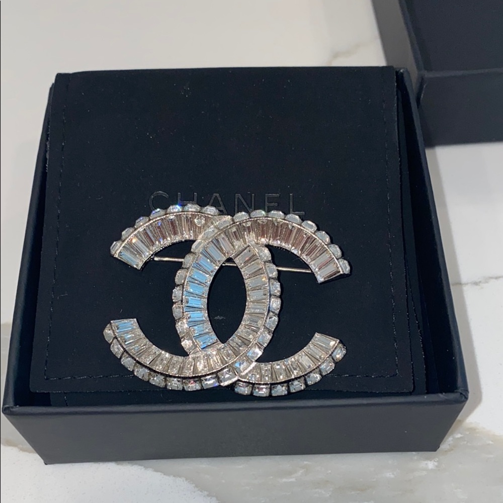 Chanel Crystal Silver Brooch